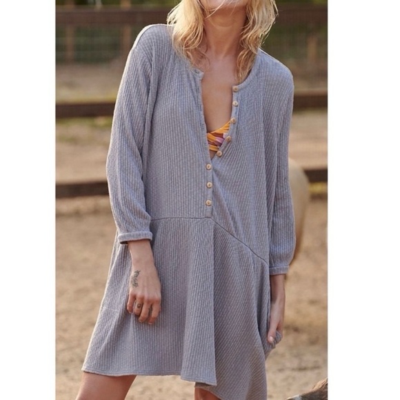 Free People Dresses & Skirts - Free People Beach Blossom Button Up T Shirt Dress Light Blue Size Medium